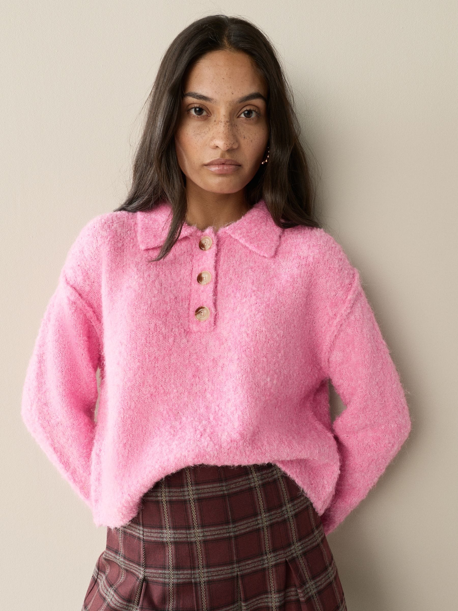 Buy Bright Pink Boucle Long Sleeve Polo Jumper from Next USA