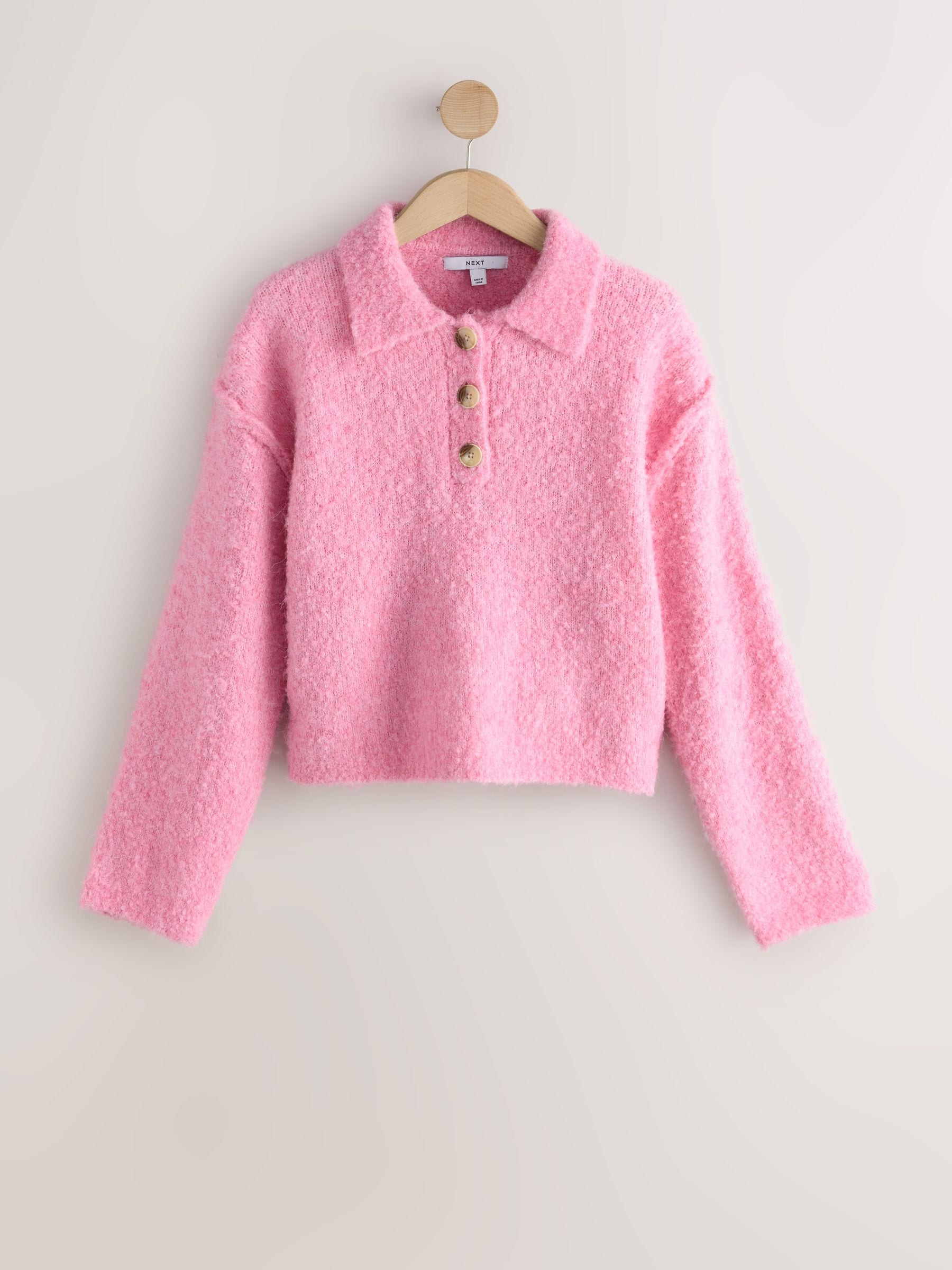 Buy Bright Pink Boucle Long Sleeve Polo Jumper from Next USA