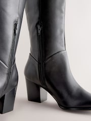 Black Leather Forever Comfort® Western Block Heel Knee High Boots - Image 3 of 5