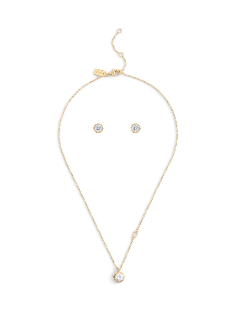 COACH Gold Tone Stone Necklace & Earrings Boxed Jewelry Set - Image 1 of 6