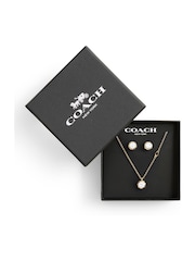 COACH Gold Tone Stone Necklace & Earrings Boxed Jewelry Set - Image 6 of 6