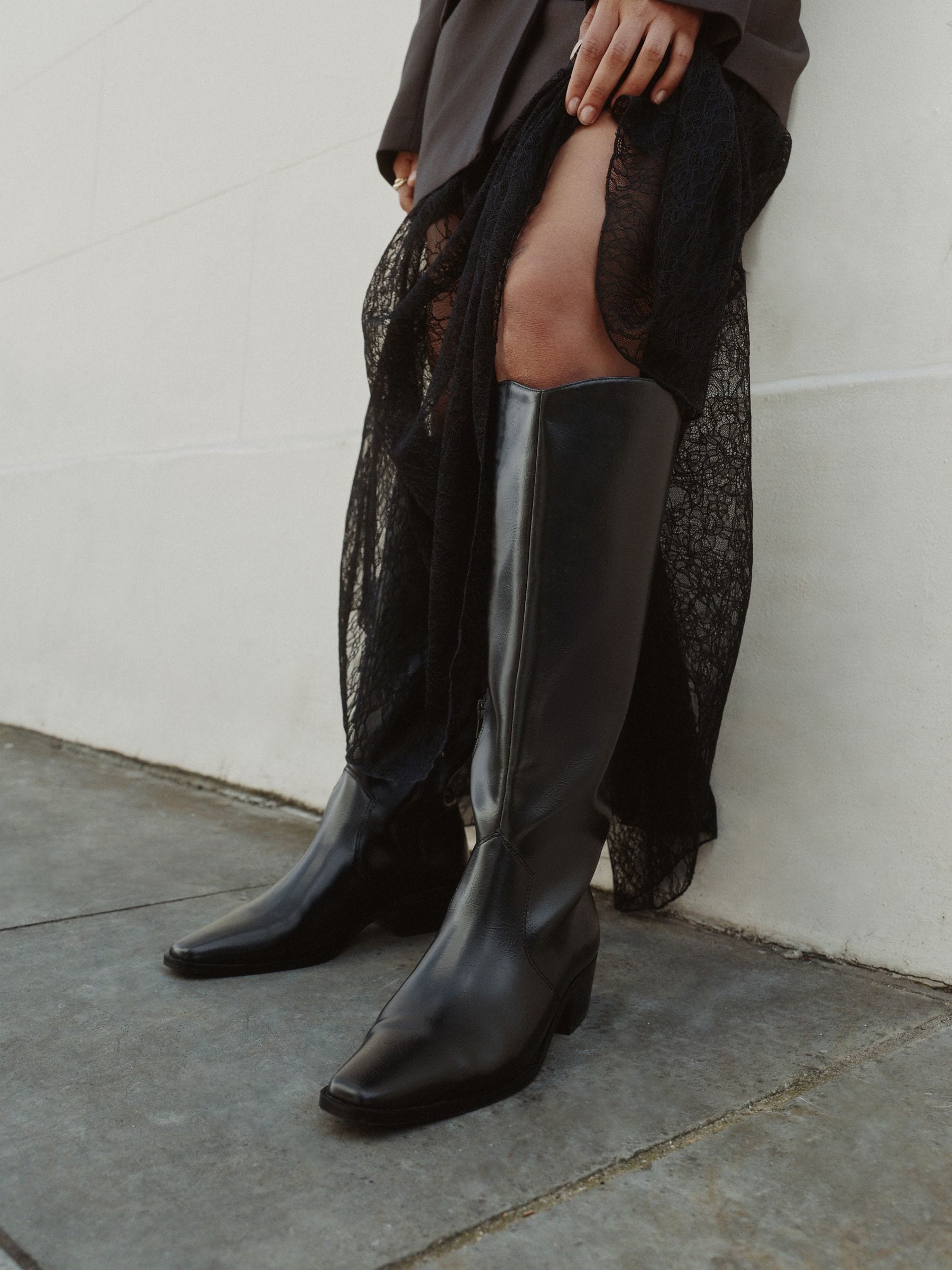 Buy Black Crinkle Texture Forever Comfort® Chisel Toe Knee High