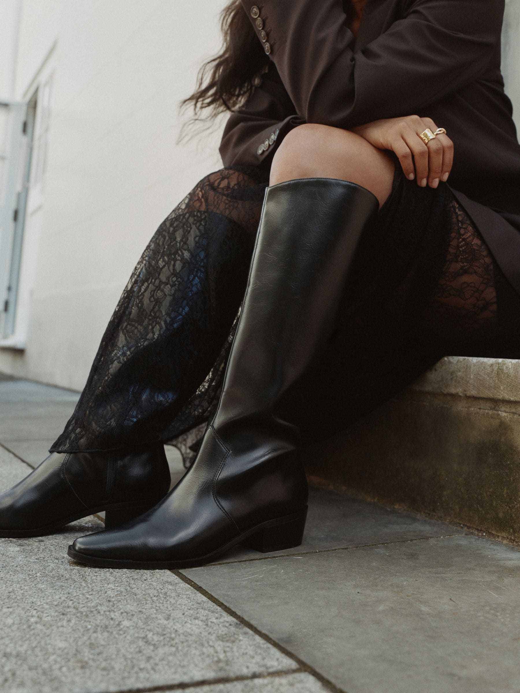 Buy Black Crinkle Texture Forever Comfort® Chisel Toe Knee High