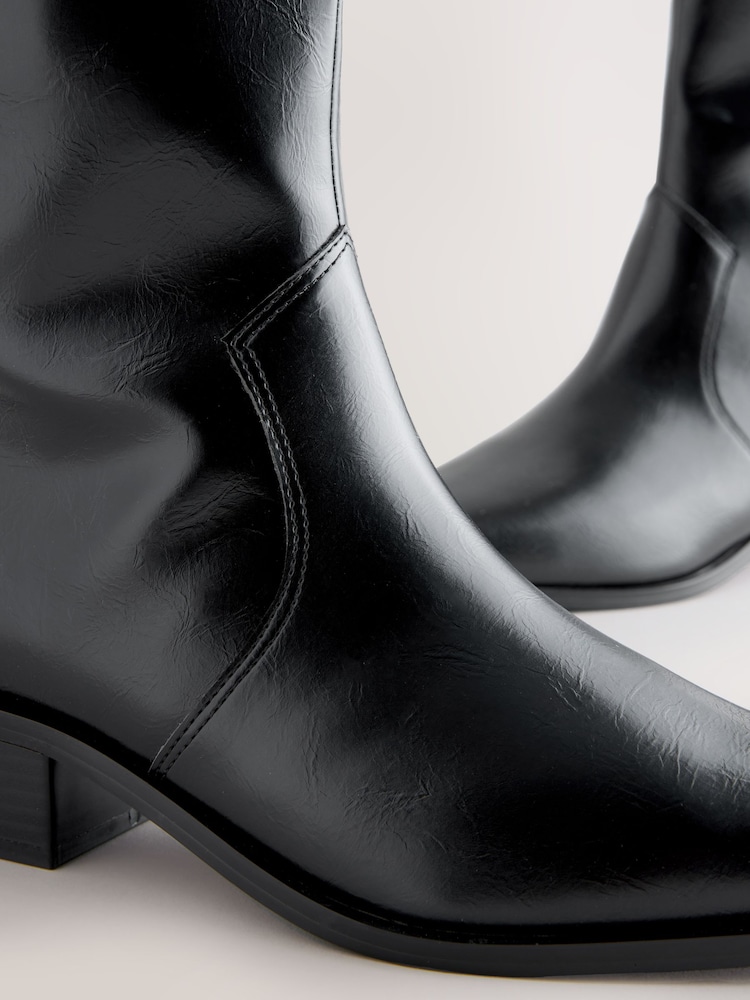 Black Crinkle Texture Forever Comfort® Chisel Toe Knee High Boots - Image 5 of 5