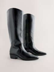 Black Crinkle Texture - Forever Comfort® Chisel Toe Knee Alto Boots - Imagen 8 de 11