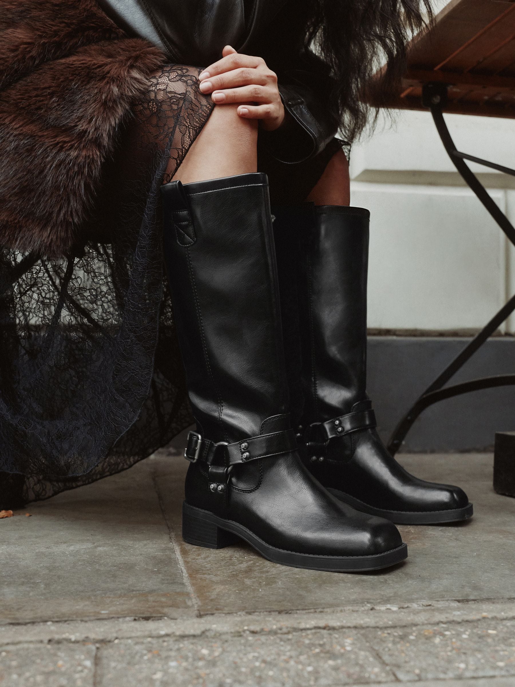 Buy Black Forever Comfort® Knee High Biker Boots from Next Canada