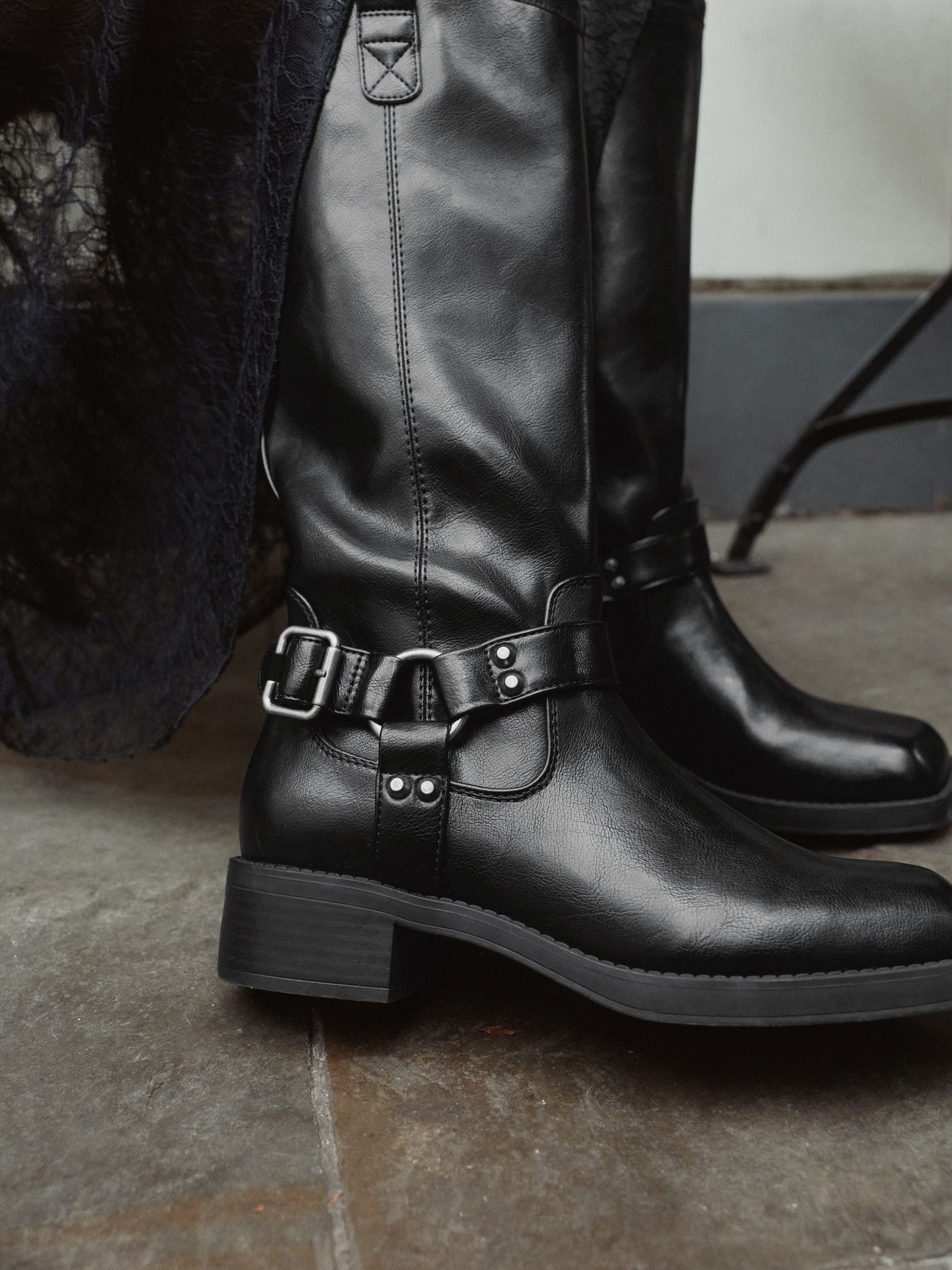 Buy Black Forever Comfort® Knee High Biker Boots from Next South