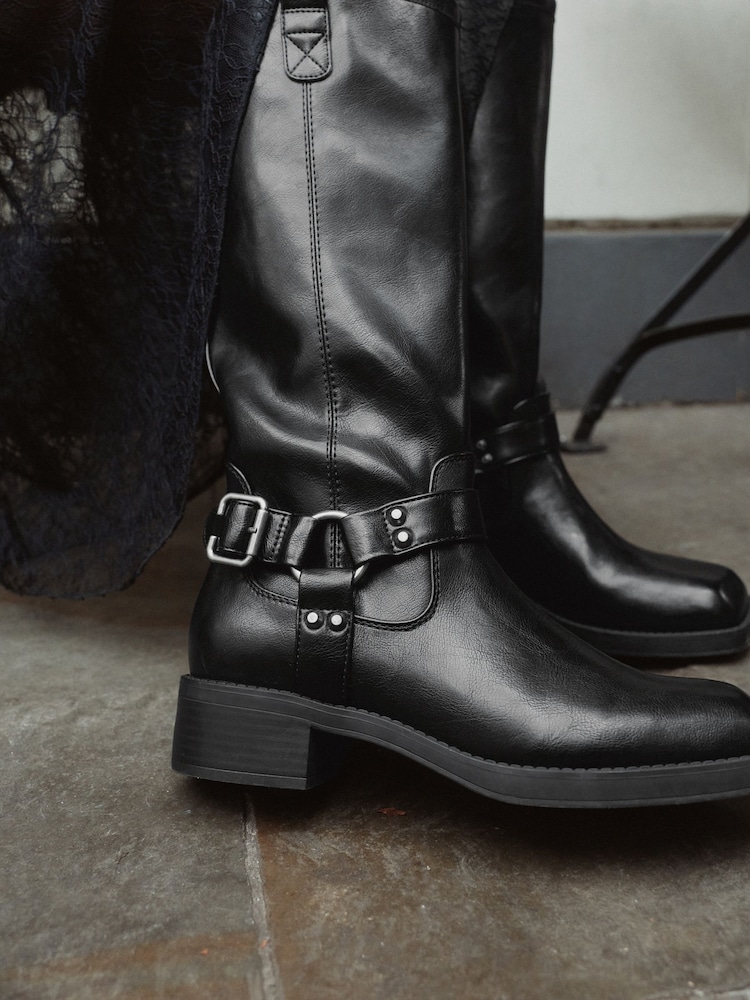 Black Forever Comfort® Knee High Biker Boots - Image 10 of 10 Black Forever Comfort® Knee High Biker Boots - Image 10 of 10