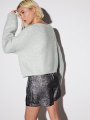 Light Grey Off Shoulder Bow Jumper With Sequins - Image 3 of 7