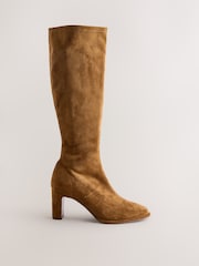 Tan Brown Standard/Wide Fit Forever Comfort® Round Toe Knee High Sock Boots - Image 1 of 8