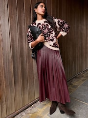 Neutral/Burgundy Statement Paisley Crew Neck Jumper - Image 1 of 9