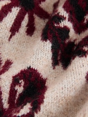 Neutral/Burgundy Statement Paisley Crew Neck Jumper - Image 8 of 9