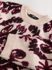 Neutral/Burgundy Statement Paisley Crew Neck Jumper - Image 9 of 9