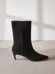 Black Suede Forever Comfort® Pointed Toe Heeled Boots - Image 1 of 6