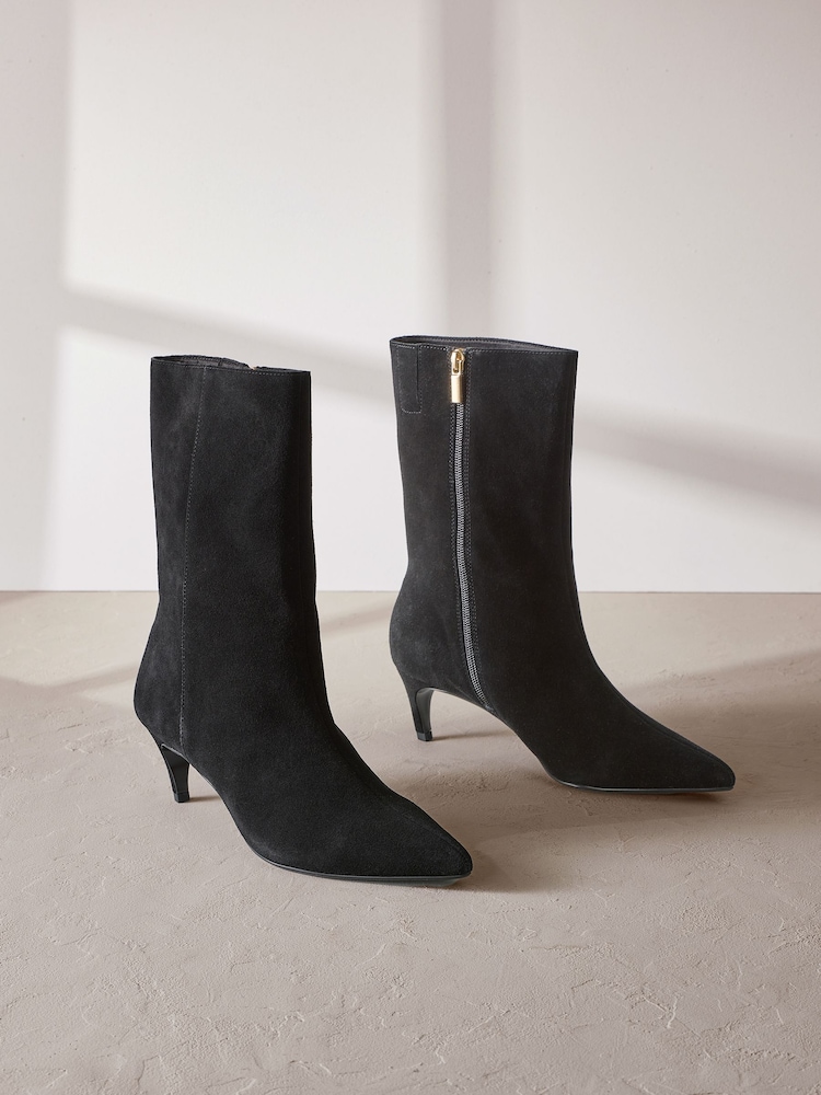 Black Suede Forever Comfort® Pointed Toe Heeled Boots - Image 2 of 6