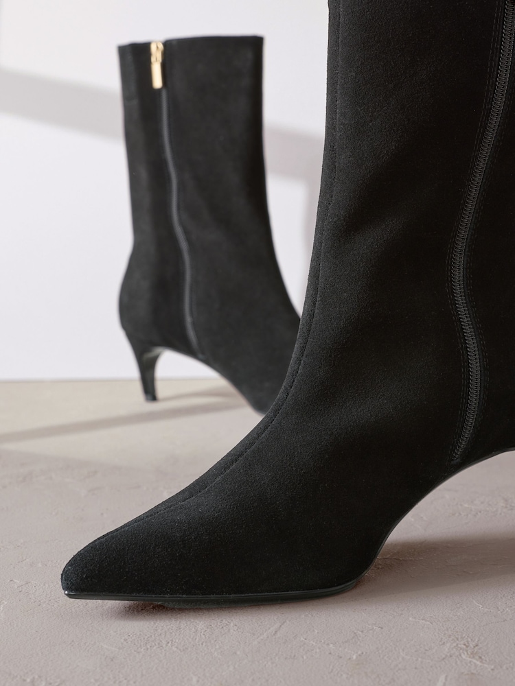 Black Suede Forever Comfort® Pointed Toe Heeled Boots - Image 6 of 6