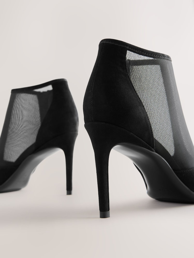 Black Mesh Detail Pointed Toe T-Bar Ankle Boots - Image 10 of 10 Black Mesh Detail Pointed Toe T-Bar Ankle Boots - Image 10 of 10