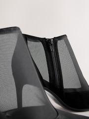 Black Mesh Detail Pointed Toe T-Bar Ankle Boots - Image 3 of 5