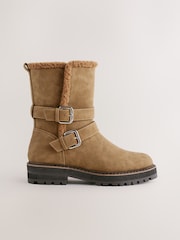 Castanho castanho - Forever Comfort® Double Buckle Faux Fur Lined Ankle Boots - Imagem 1 de 5