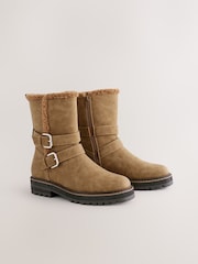 Castanho castanho - Forever Comfort® Double Buckle Faux Fur Lined Ankle Boots - Imagem 2 de 5