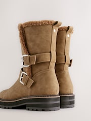 Castanho castanho - Forever Comfort® Double Buckle Faux Fur Lined Ankle Boots - Imagem 3 de 5