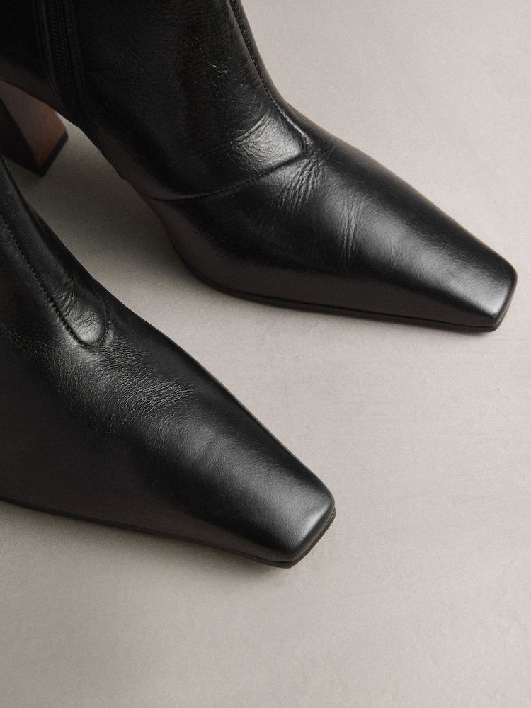 Buy Black Textured Premium Chisel Toe Curved Heel Ankle Boots