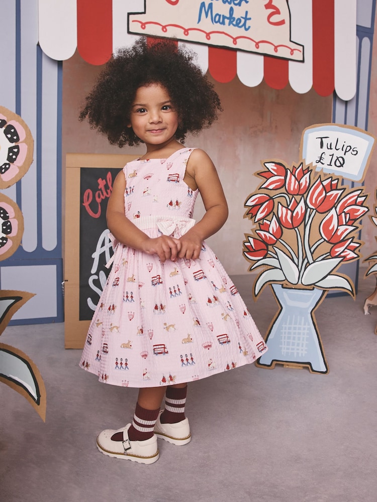 Cath Kidston Pink London Print Bow Front Prom Dress (3mths-8yrs) - Image 2 of 13