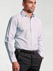Brook Taverner Blue Geometric Print Long Sleeve 100% Cotton Shirt - Image 1 of 5