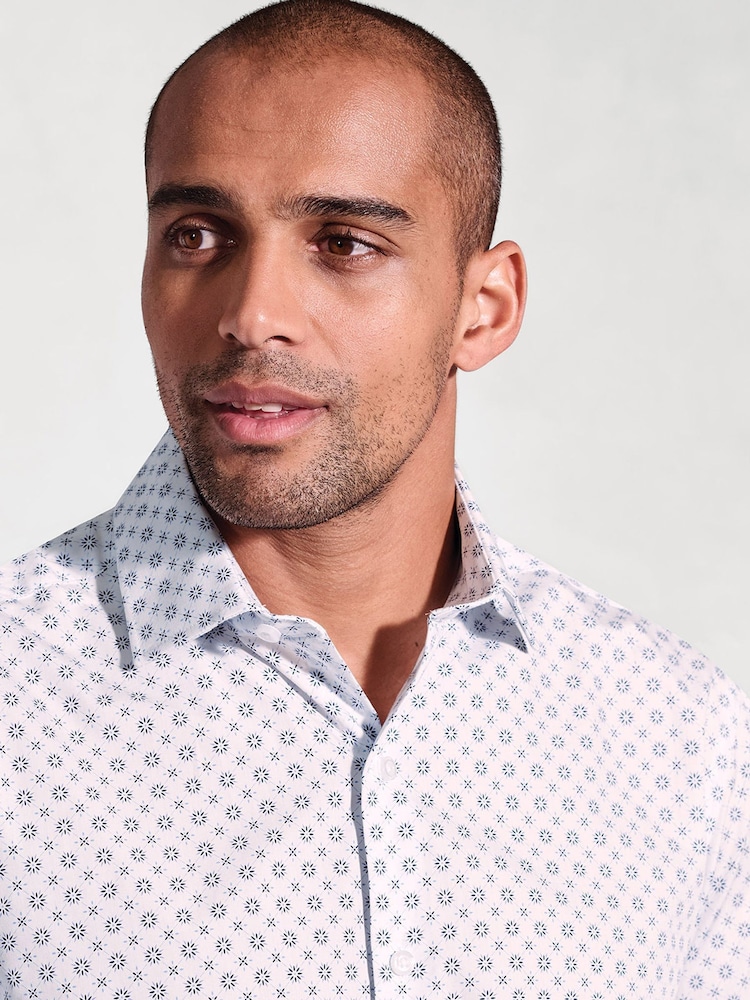 Brook Taverner Blue Geometric Print Long Sleeve 100% Cotton Shirt - Image 2 of 5