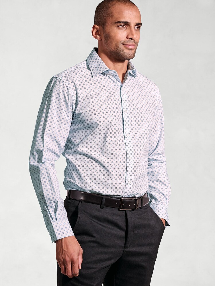 Brook Taverner Blue Geometric Print Long Sleeve 100% Cotton Shirt - Image 2 of 5 Brook Taverner Blue Geometric Print Long Sleeve 100% Cotton Shirt - Image 2 of 5