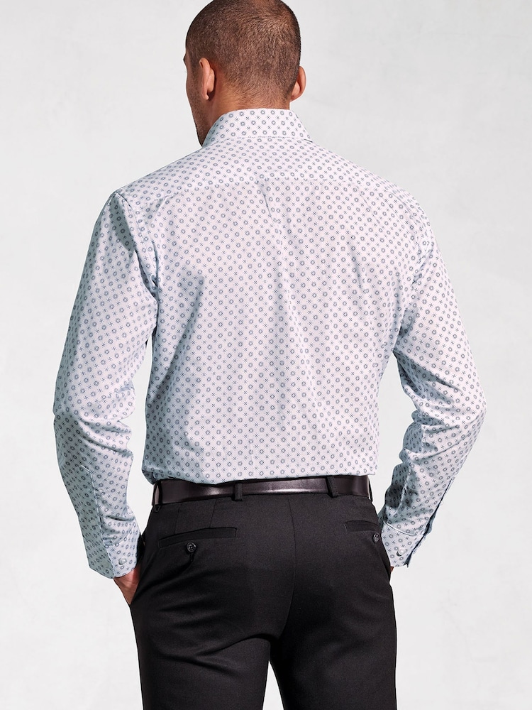 Brook Taverner Blue Geometric Print Long Sleeve 100% Cotton Shirt - Image 5 of 5