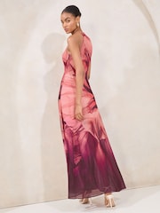 Lipsy Purple Floral Printed Halter Chiffon Sleeveless Maxi Dress - Image 5 of 5