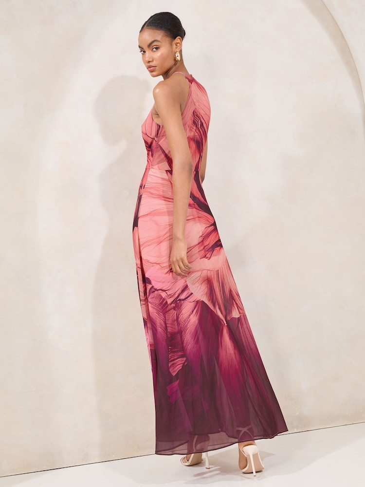 Lipsy Purple Floral Printed Halter Chiffon Sleeveless Maxi Dress - Image 5 of 5