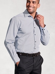 Brook Taverner Blue Geometric Print Long Sleeve 100% Cotton Shirt - Image 1 of 5