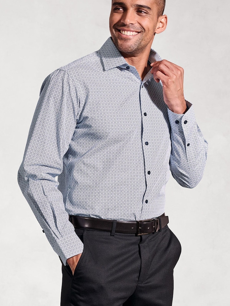Brook Taverner Blue Geometric Print Long Sleeve 100% Cotton Shirt - Image 1 of 5