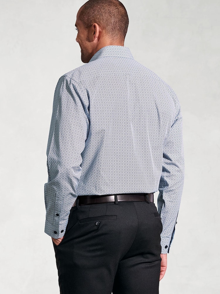 Brook Taverner Blue Geometric Print Long Sleeve 100% Cotton Shirt - Image 2 of 5