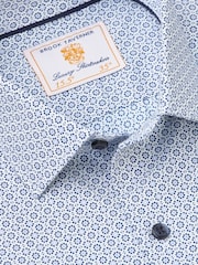 Brook Taverner Blue Geometric Print Long Sleeve 100% Cotton Shirt - Image 5 of 5