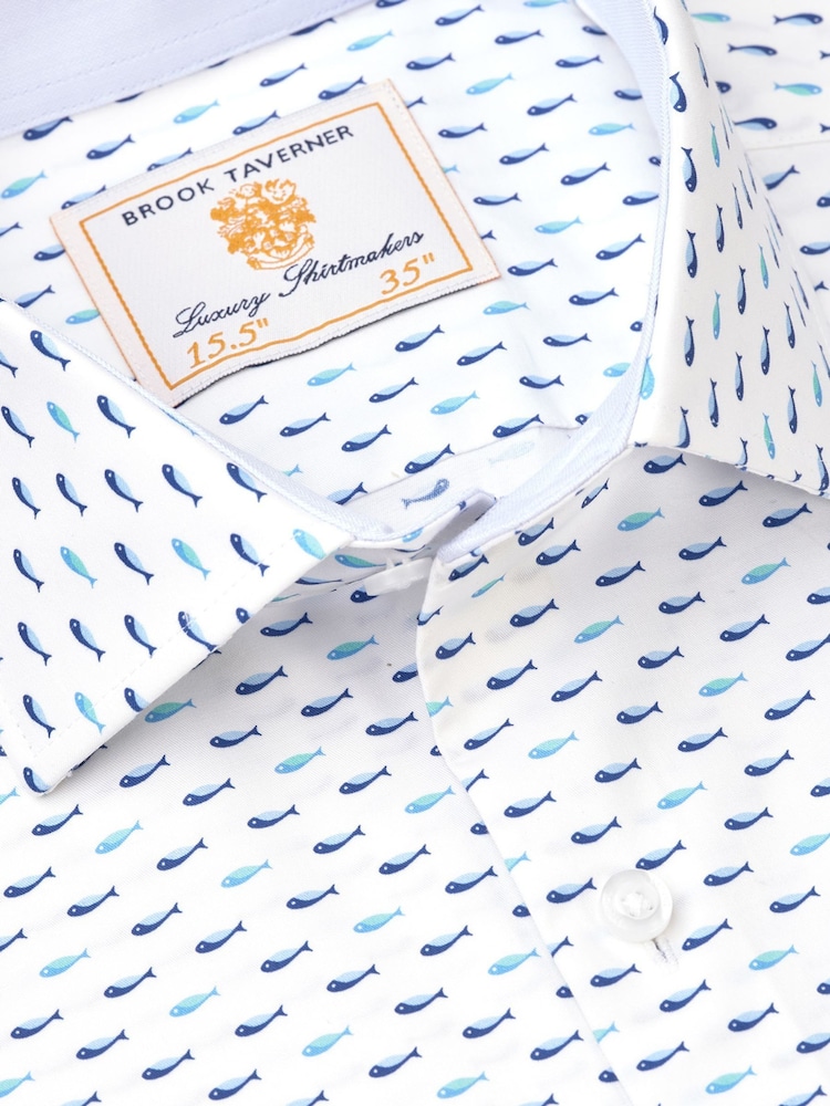 Brook Taverner Green Tiny Fish Stretch Long Sleeve Shirt - Image 6 of 6