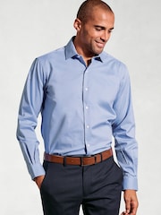 Brook Taverner Blue Herringbone Stretch Long Sleeve Shirt - Image 1 of 5