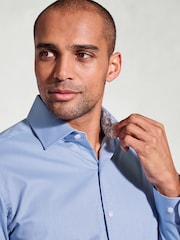 Brook Taverner Blue Herringbone Stretch Long Sleeve Shirt - Image 3 of 5