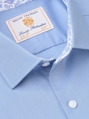 Brook Taverner Blue Herringbone Stretch Long Sleeve Shirt - Image 4 of 5