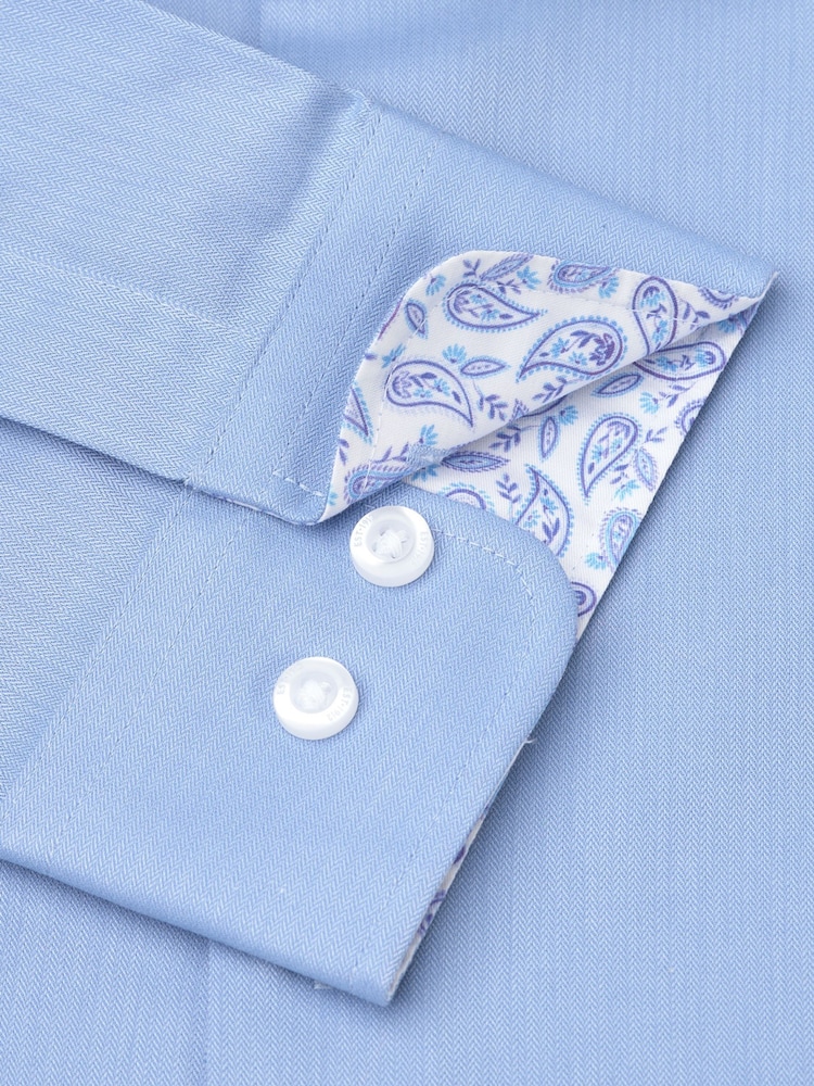 Brook Taverner Blue Herringbone Stretch Long Sleeve Shirt - Image 5 of 5