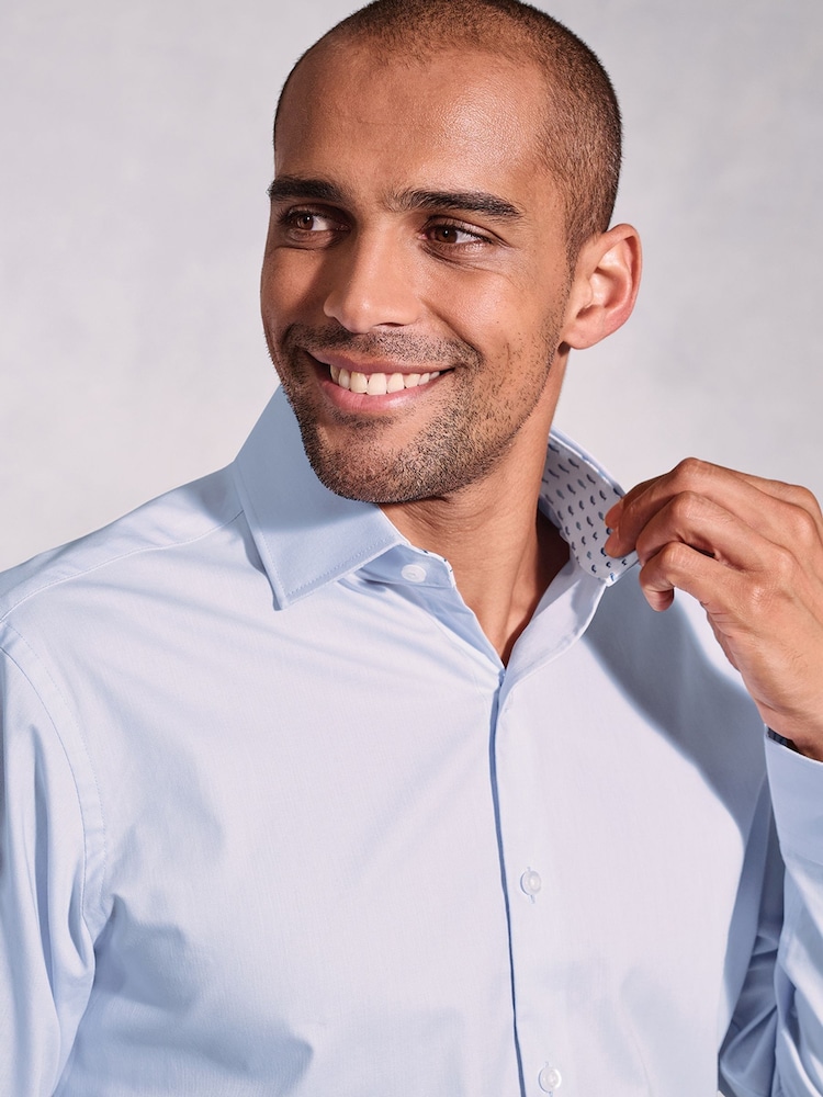 Brook Taverner Blue Light Herringbone Stretch Long Sleeve Shirt - Image 3 of 5
