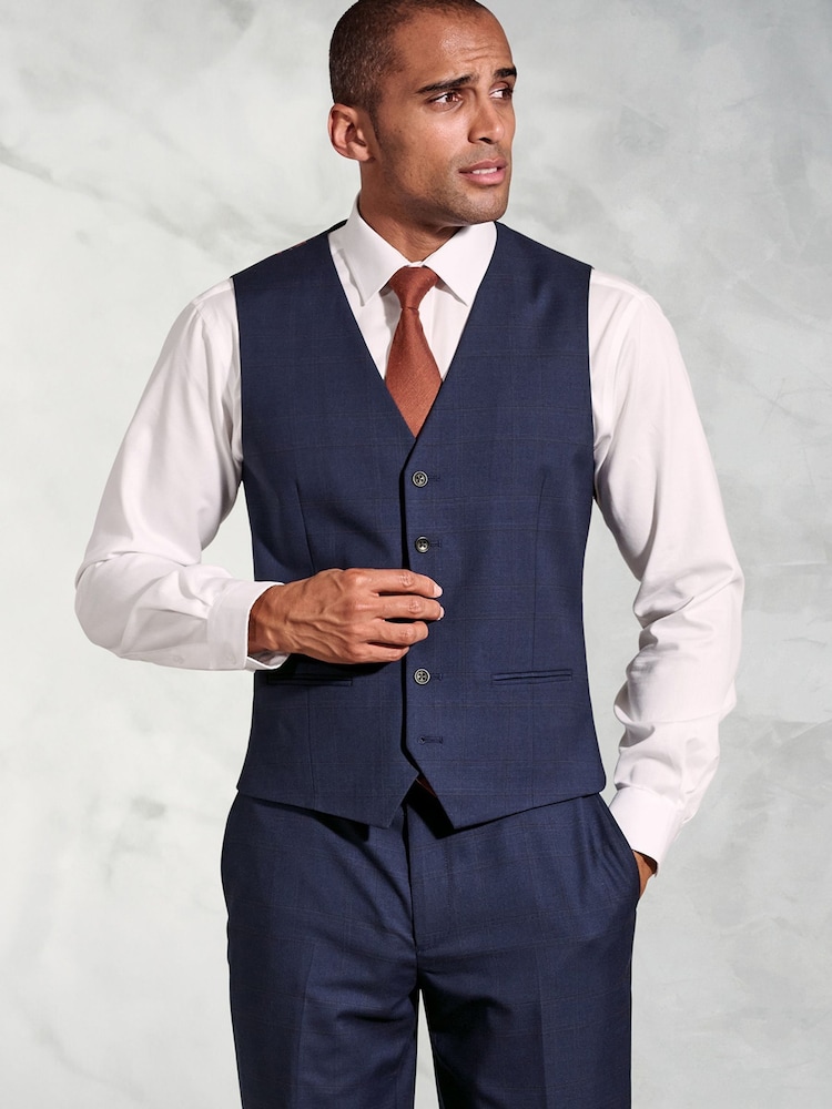 Brook Taverner Blue SB2 Overcheck Suit Waistcoat - Image 1 of 2