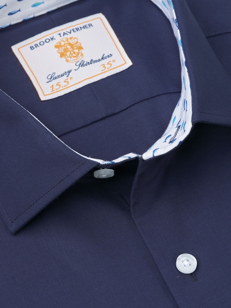 Brook Taverner Blue Herringbone Stretch Long Sleeve Shirt - Image 3 of 5