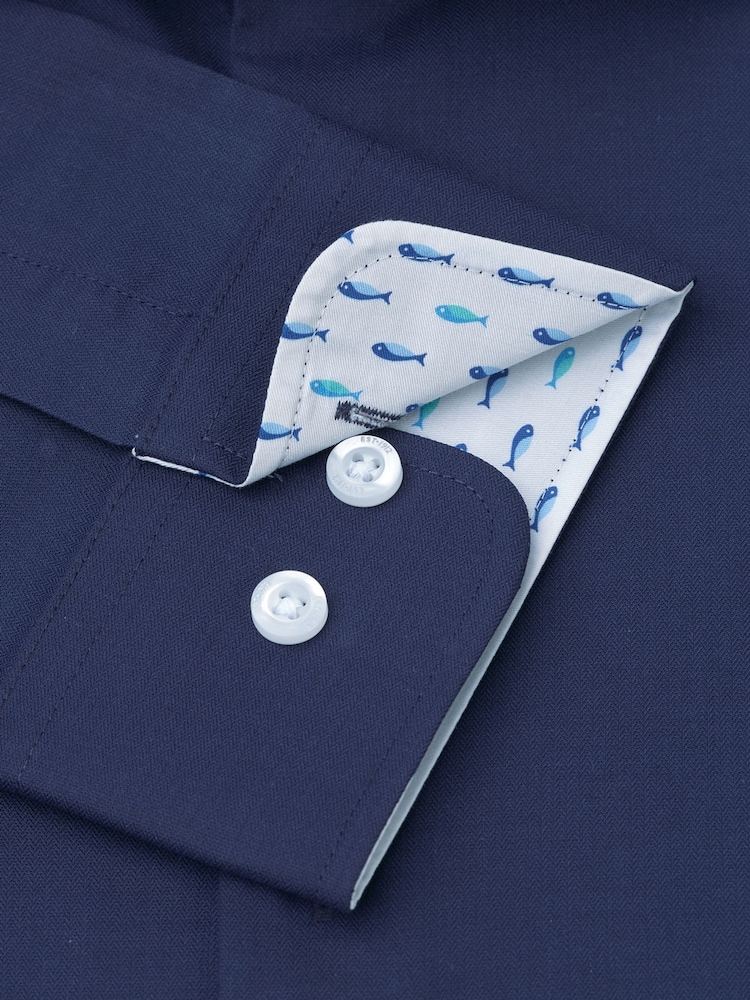 Brook Taverner Blue Navy Herringbone Stretch Long Sleeve Shirt - Image 5 of 5 Brook Taverner Blue Navy Herringbone Stretch Long Sleeve Shirt - Image 5 of 5