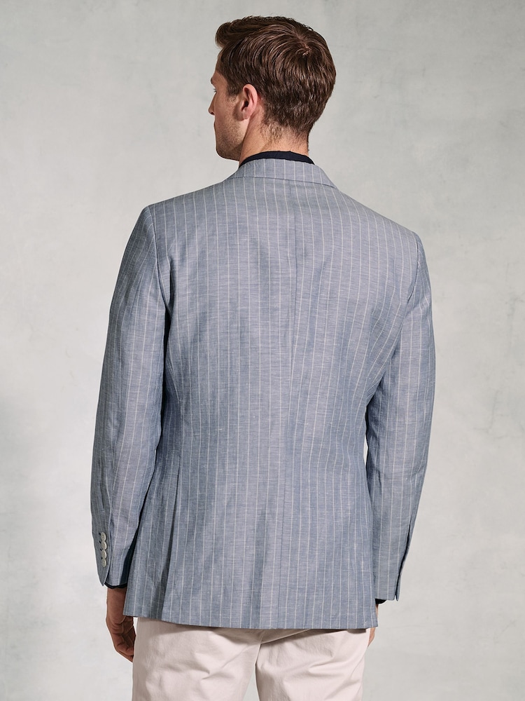 Brook Taverner Blue Linen Blend Stripe Jacket - Image 2 of 5