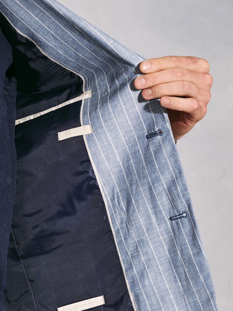 Brook Taverner Blue Linen Blend Stripe Jacket - Image 5 of 5 Brook Taverner Blue Linen Blend Stripe Jacket - Image 5 of 5