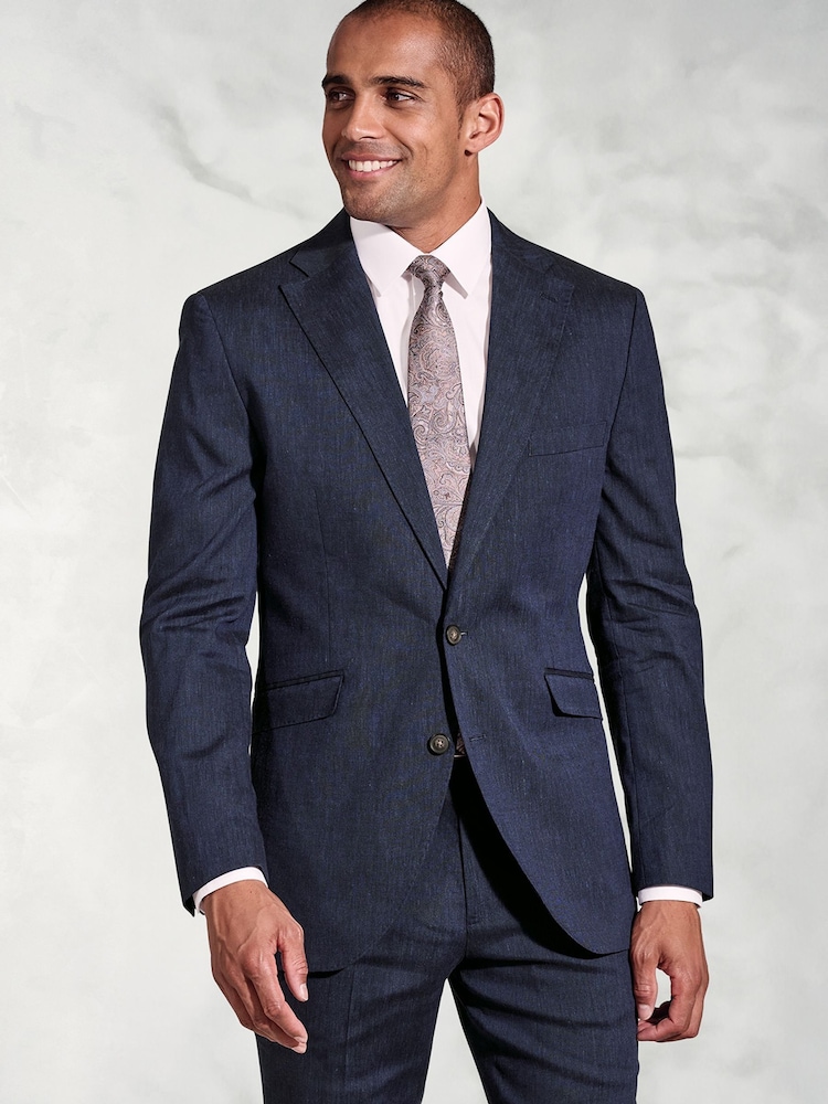 Brook Taverner Blue Linen Blend Mixer Suit Jacket - Image 1 of 6