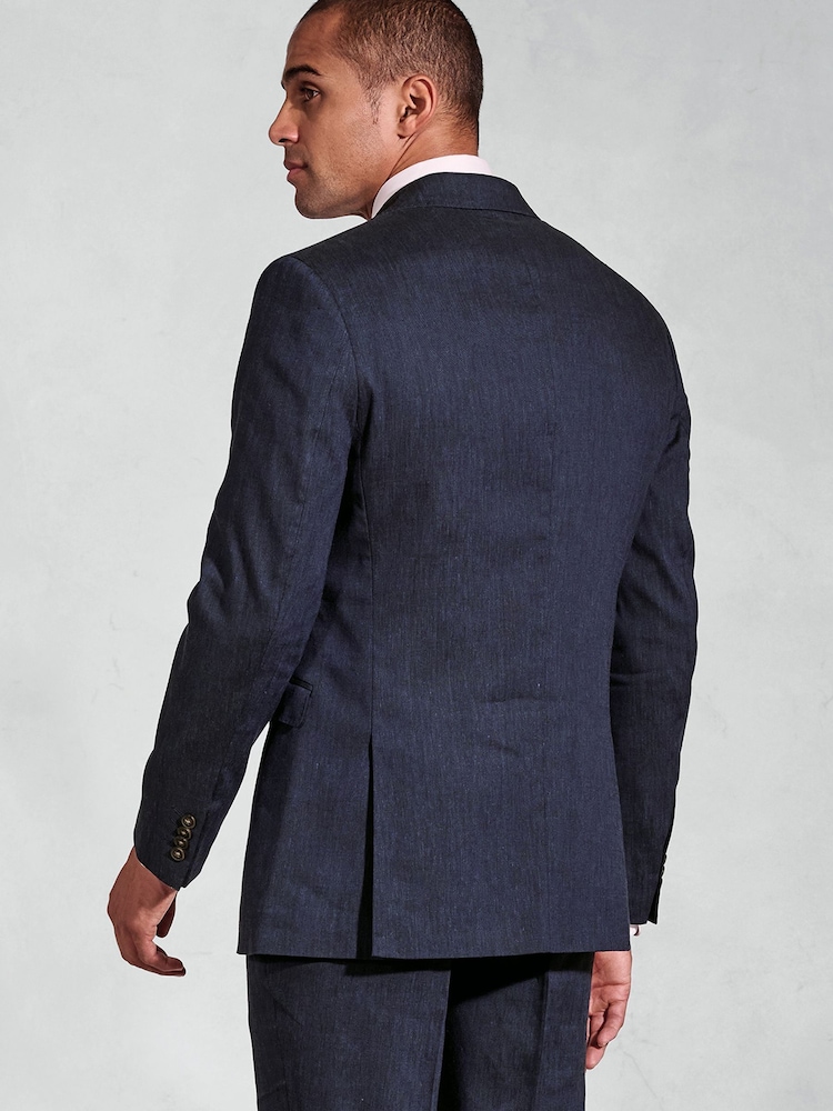Brook Taverner Blue Linen Blend Mixer Suit Jacket - Image 2 of 6